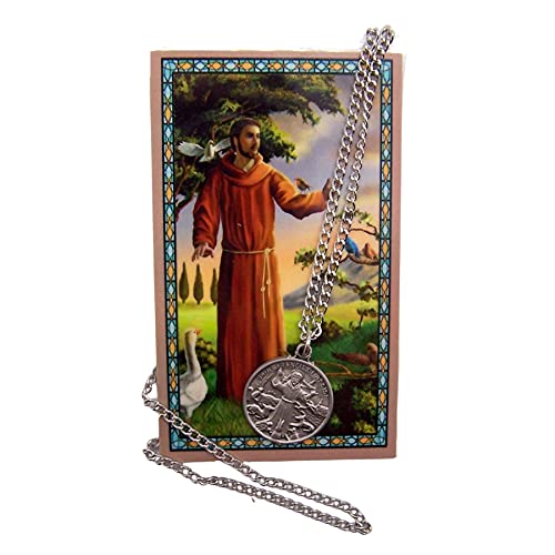 【中古】【未使用・未開封品】アッシジの聖フランチェスコ ピューターメダルペンダント 祈りカード付き|AJIMURA-SHOP