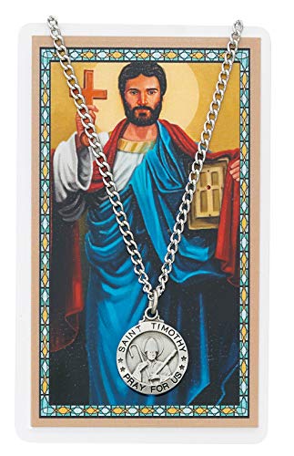 【中古】【未使用・未開封品】Saint Timothy 3?/ 4インチピューターメダルペンダントネックレスwith Holy Prayerカード