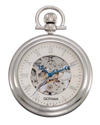 【中古】【未当て嵌める・未開封品】Gothamメンズシルバートーン17?Jewel Exhibition Mechanical Pocket Watch with内蔵照明ランプ# gwc14055s その他-靴