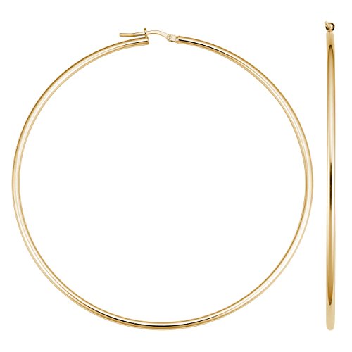 【中古】【未当て嵌める・未開封品】Kooljewelry 18Kゴールド厚地の外套 スターリングしろがね色 2x70粍 チューブフープイヤリング
