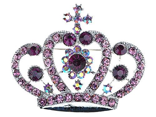 【中古】【未当てはめる・未開封品】Alilang Amethyst Purple Colored Crystal Rhinestone Royal Princess Queen Crown Brooch Pin