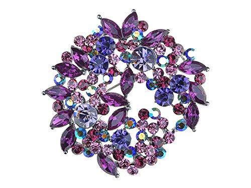 【中古】【未使用・未開封品】Alilang Violet Lavender Purple Crystal Rhinestone Floral Wreath Brooch Pin