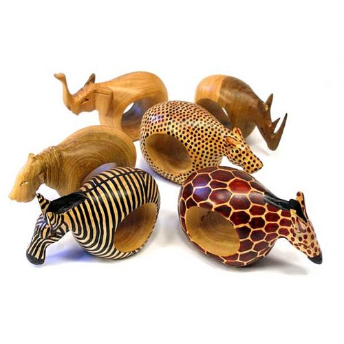 【中古】【未使用・未開封品】Global Crafts Men's Set Of Six Mahogany Wood Animal Napkin Rings｜AJIMURA-SHOP
