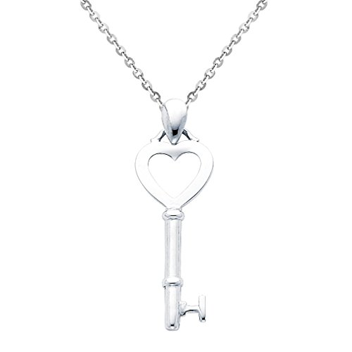 【中古】【未使用・未開封品】The World Jewelry Center 14Kホワイトゴールド My Heart Key to My Heart ペンダント 1.2mmケーブルチェーンネックレス, ゴールド
