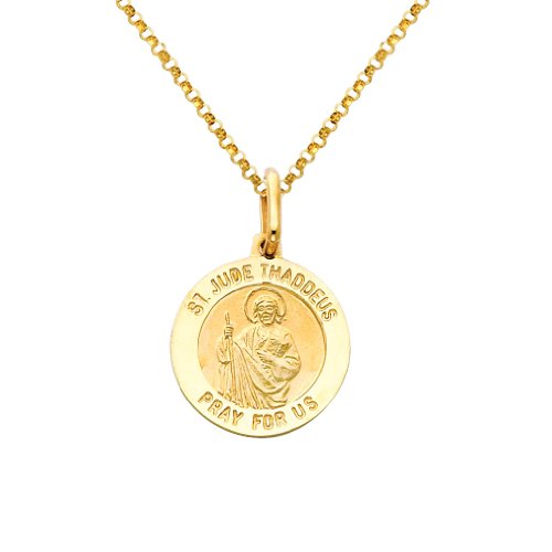 【中古】【未使用・未開封品】14?K黄色ゴールド宗教Saint Jude Thaddeus Medal Pendant with 1.2?MMケーブルチェーンネックレス
