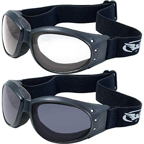 【中古】【未使用・未開封品】Global Vision Eyewear オートバイ用クリアゴーグルと薄い色がす付いたスモークゴーグル ポーチ/収納袋付き 昼夜使用可能 砂塵嵐に最適 荒れた地