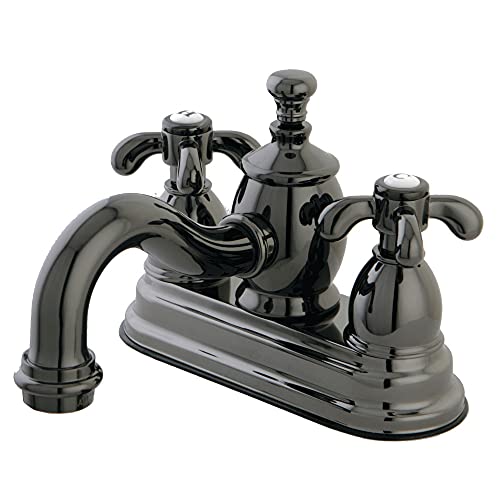 【中古】【未使用・未開封品】Kingston Brass NS7100TX Water Onyx 4 inch centerset lavatory faucet with cross handles and brass pop up drain, Black Nickel