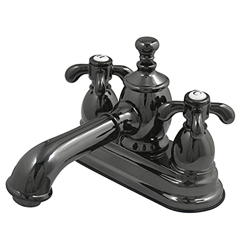 【中古】【未使用・未開封品】Kingston Brass NS7000TX ウォーターオニキス 4インチ センターセット 洗面所蛇口 クロスハンドルと真鍮ポップアップドレイン付き ブラックステ｜AJIMURA-SHOP