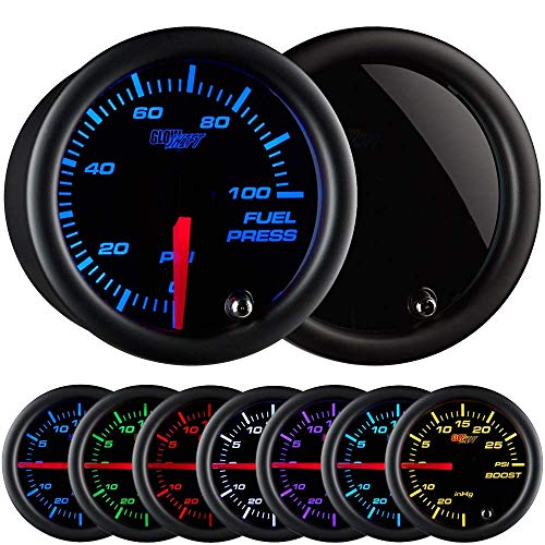 【中古】【未使用・未開封品】GlowShift Tinted 7 Color 100 PSI Fuel Pressure Gauge Kit - Includes Electronic Sensor - Black Dial - Smoked Lens - For Car & Truck - 2-