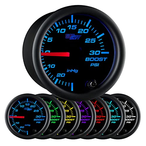 【中古】【未使用・未開封品】GlowShift Black 7 Color 30 PSI Turbo Boost/Vacuum Gauge Kit - Includes Mechanical Hose & T-Fitting - Black Dial - Clear Lens - for Car