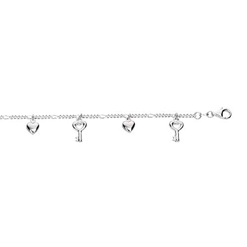 【中古】【未使用・未開封品】jewelstopスターリングシルバーロジウムフィガロハートラブダングルキーチャームアンクレットブレスレット、Lobster Claw???10?\