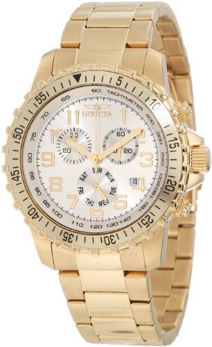 【中古】【未使用・未開封品】Invicta Men's 11369 Specialty Pilot Design Chronograph Silver Dial 18k Gold Ion-Plated Stainless Steel Watch