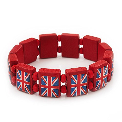 【中古】【未使用・未開封品】アバラヤ 英国国旗 ユニオンジャック レッド ストレッチ木製ブレスレット 長さ最大20cm｜AJIMURA-SHOP