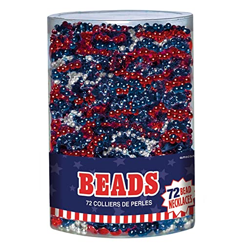 【中古】【未使用・未開封品】Amscan Bead Necklace (50 Piece), Red/Silver/Blue, 15cm x 11cm