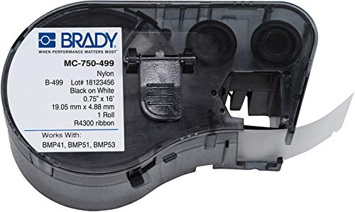 【中古】【未使用・未開封品】Brady MC-750-499 Nylon Cloth B-499 Black on White Label Maker Cartridge, 16' Width x 3/4 Height, For BMP51/BMP53 Printers by Brady