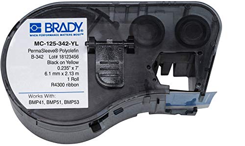【中古】【未当て嵌める・未開封品】Brady MC-125-342-YL Polyolefin B-342 Black on Yellow Label Maker Cartridge, 7\u0027 Width x 15/64 Height, For BMP51/BMP53 Printers by Brady