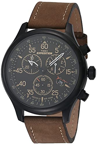 【中古】【未使用・未開封品】[タイメックス]TIMEX エクスペディション フィールドクロノグラフ ブラックダイアル ブラウンレザーベルト T49905 メンズ 【正規輸入品】
