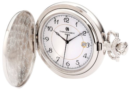 【中古】【未使用・未開封品】Charles-Hubert Paris 3927 Chrome Finish White Dial with Date Pocket Watch