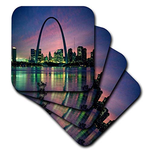【中古】【未使用・未開封品】(set-of-4-Ceramic) - 3dRose cst_56145_3 St Louis Missouri Arch at Nite Ceramic Tile Coasters, Set of 4