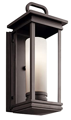 【中古】【未使用・未開封品】Kichler Lighting 49475RZ South Hope 1-Light 18-Inch Outdoor Wall Lantern, Rubbed Bronze Finish with Satin Etched Cased Opal Glass by Ki