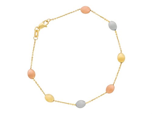 【中古】【未使用・未開封品】14?K 3色ゴールド7.25インチTextured Tube Pebble Bracelet With Lobster Clasp