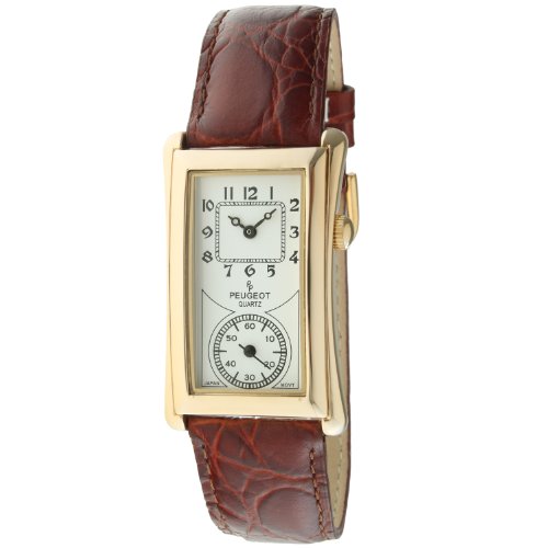 【中古】【未当て嵌める・未開封品】Peugeot Vintage Unisex 14K Gold Plated Contoured Dial Brown Leather Band Doctors Nurse Watch 2038G