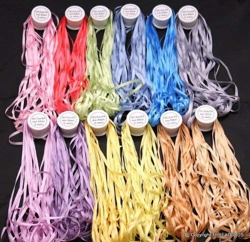 【中古】【未使用・未開封品】New 7mm size ThreadNanny 12 Spools of 100% Pure Silk Embroidery Ribbons - 7mm x 10 Meters by ThreadNanny|AJIMURA-SHOP