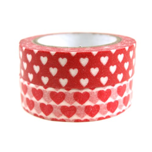 【中古】【未使用・未開封品】Wrapables Red Hot Hearts Japanese Washi Masking Tape, Set of 2
