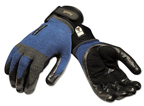 【中古】【未使用・未開封品】Ansell ActivArmr 97-003 Nitrile Coated Heavy Laborer Gloves, Cut Resistant, Adjustable Cuff, Medium, Blue/Black (1 Pair)|AJIMURA-SHOP