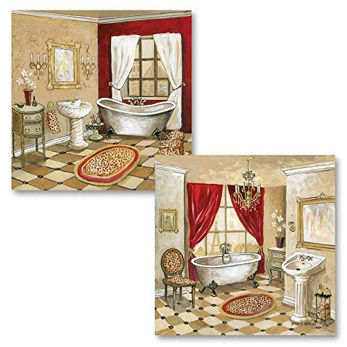 【中古】【未使用・未開封品】フランス語Inspired Leopard Print Florentine Bath設定 Two 12x12in Poster Prints