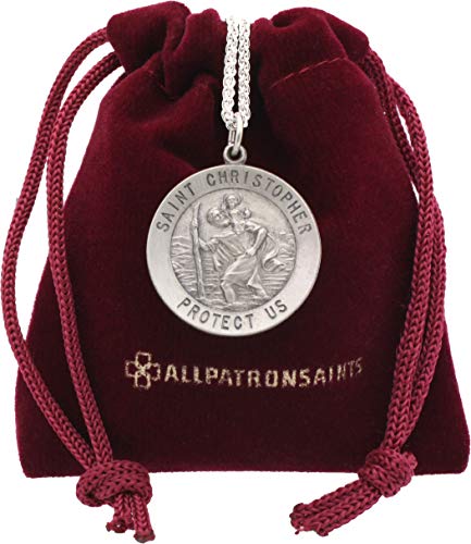 【中古】【未使用・未開封品】All Patron Saints ラウンドアンティーク 聖クリストファー ネックレス メダル ソリッド 925スターリングシルバー ジュエリーギフトボックス付き
