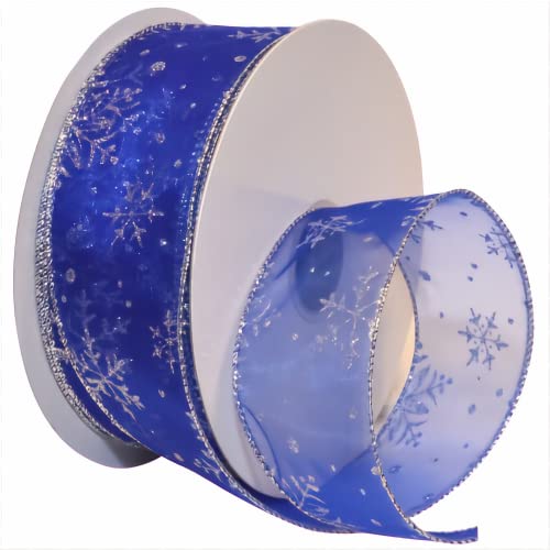 【中古】【未当て嵌める・未開封品】Morex Ribbon Snowflake Wired Sheer Glitter Ribbon, 2-1/2-Inch by 50-Yard Spool, Royal/Silver by Morex Ribbon