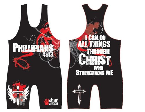 【中古】【未使用・未開封品】(3XS / YM 16-23kg.) - Philippians 4:13 Red/Black Wrestling Singlet: Youths and Mens sizes, by 4-Time
