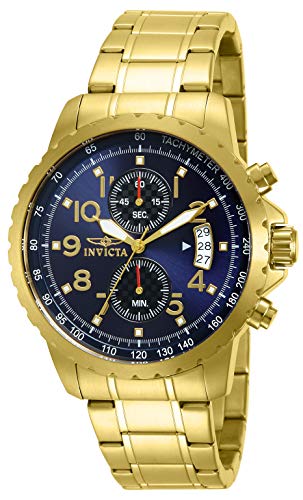【中古】【未当て嵌める・未開封品】Invicta Men\u0027s 13785 Specialty Chronograph Dark Blue Dial 18k Gold Ion-Plated Stainless Steel Watch