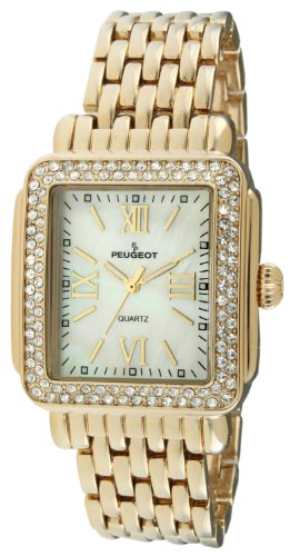 【中古】【未当て嵌める・未開封品】Peugeot Rectangle Crystal Bezel Roman Numeral Dial 14K Gold Plated Bracelet Dress Watch 7080G