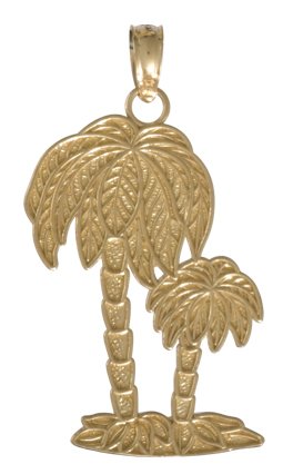 【中古】【未使用・未開封品】14K イエローゴールド 航海チャームペンダント ダブルヤシの木 テクスチャー加工