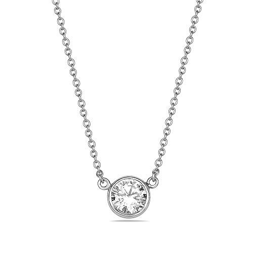 【中古】【未使用・未開封品】925スターリングシルバーソリティアbezel-setホワイトCZペンダントネックレスチェーン付き