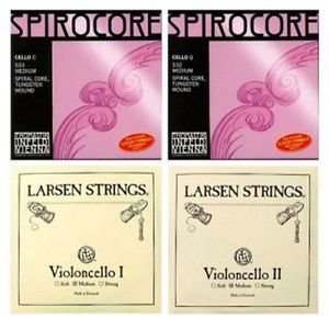 【中古】【未当て嵌める・未開封品】Cello Strings 4/4 Set Larsen Medium A+D, Spirocore Tungsten G+C