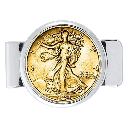 【中古】【未使用・未開封品】American Coin Treasures 10155 Silvertone Moneyclip with Silver Walking Liberty Half Dollar Layered in Pure Gold