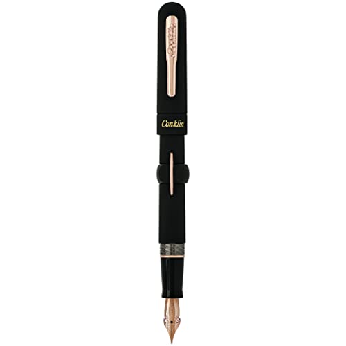 【中古】【未使用・未開封品】Conklin Mark Twain 三日月型万年筆 ブラックチェイス ローズゴールドトリム ミディアムニブ (CK71138)