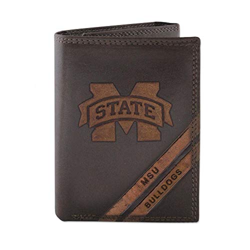 【中古】【未当て嵌める・未開封品】NCAA Mississippi State Bulldogs Zep-Pro Pull-Up Leather Trifold Embossed Wallet, Brown