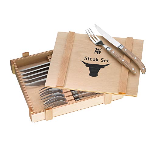 【中古】【未使用・未開封品】WMF ステーキカトラリーセット 12ピース 6人用 牧場用刃:特殊刃 スチール 鍛造| クロマーガンステンレススチール 光沢オークウッド オイル仕上げ 98,458円