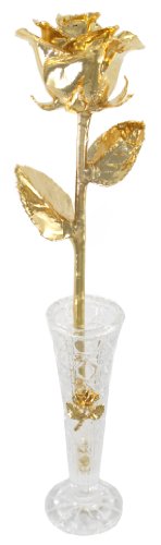 【中古】【未使用・未開封品】Real Rose Dipped in 24k Gold w/ Crystal Vase - Venus Rose (Open Bud) by Living Gold｜AJIMURA-SHOP