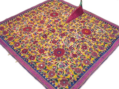 【中古】【未使用・未開封品】ボヘミアンマルチカラー手カッチ刺繍Ethnic Wall Hanging装飾リビングルーム大きなタペストリー???63インチx 57インチ