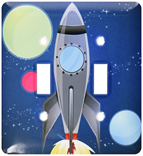 【中古】【未使用・未開封品】3drose LLC lsp _ 111577?_ 2?Boys Rocket Ship with Planets Design on aダークブルー背景ダブル切り替えスイッチ