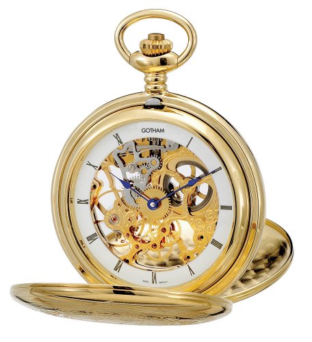 【中古】【未当て嵌める・未開封品】Gothamメンズゴールド調Double Cover Exhibition Mechanical Pocket Watch # gwc18800g