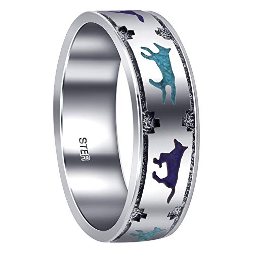 【中古】【未当て嵌める・未開封品】Gem Avenueメンズ925スターリングシルバーターコイズとラピスRunning Wolves未申部表現スタイル7?粍ダンス楽隊 8 靴-その他