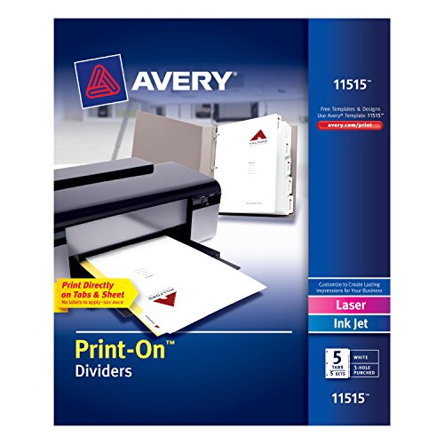 【中古】【未使用・未開封品】Avery Print-On Dividers, White, 5 Tabs, 5 Sets (11515)