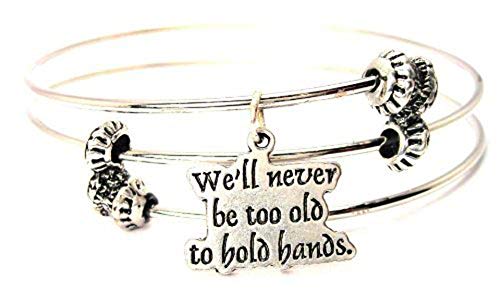 【中古】【未使用・未開封品】ChubbyChicoCharms We 'll Never Be Too Old to Hold Hands Expandable Wire Tripleスタイルバングルブレスレット、2.5?\