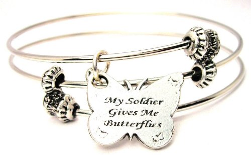 【中古】【未使用・未開封品】ChubbyChicoCharms My Soldier Gives Me Butterflies Expandable Wire Tripleスタイルバングルブレスレット、2.5?\